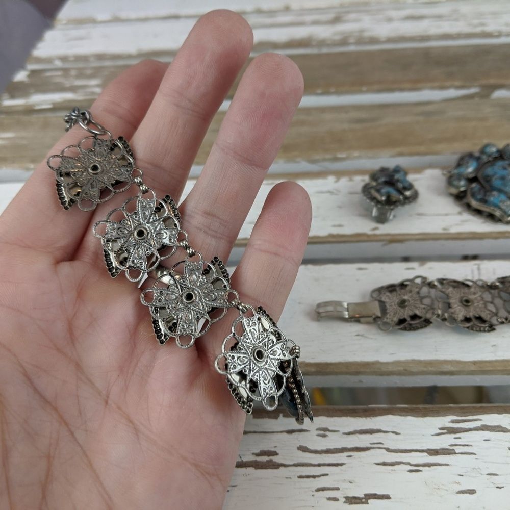 Necklace bracelet earrings set‎ blue jeweled rhines - Picture 4 of 7